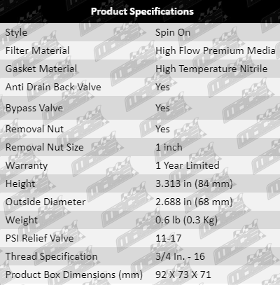 Oil-Filter-Swift-OF460-Product_Specifications