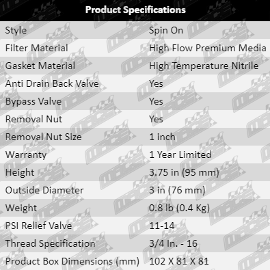 Oil-Filter-Neon-OF464-Product-Specifications