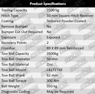 TAG XR Extreme Recovery tow bar and wiring kit for Ford Ranger PY T6.2 BF2S 3.0L V6 Cab Chassis