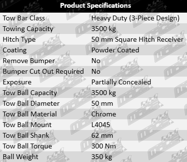 TAG Heavy Duty 3-Piece Design Tow Bar compatible with Isuzu D-MAX TFR TFS models with 1.9L or 3.0L engines (4JJ3-TCX, RZ4E-TC).