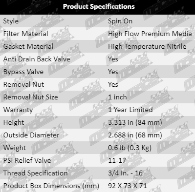 Oil-Filter-NX350-OF458-Specification_Table