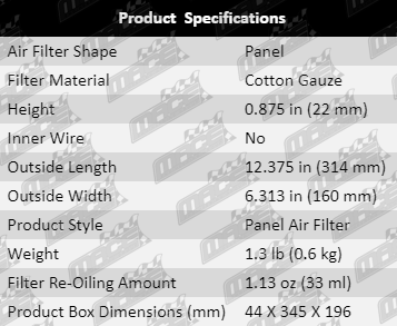 Air-Filter-Camry-AF691-Specification_Table