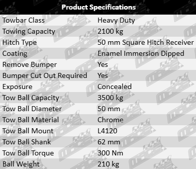 Heavy duty tow bar for Holden Commodore VE Alloytec LY7 LE0 3.6L V6 Sedan model, designed for durability and strength.