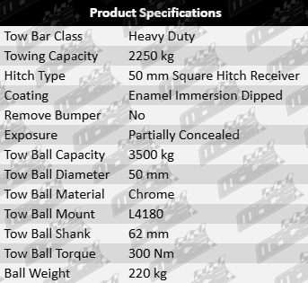 Heavy Duty Tow Bar for Jeep Cherokee KK ENS Turbo Diesel 2.8L I4 - TAG