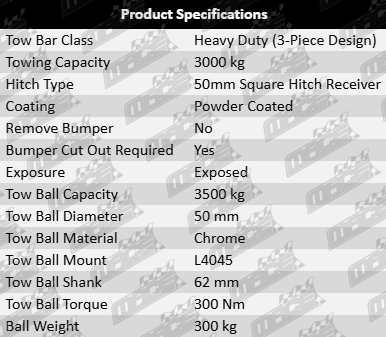 Tag Heavy Duty 3-Piece Design Tow Bar for Toyota Prado GRJ150R 1GR-FE 4.0L V6