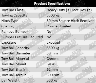 TAG Heavy Duty 3-Piece Tow Bar for Toyota Hilux GGN15R GGN25R 1GR-FE 4.0L V6 (2005+) Cab Chassis – Durable & Reliable
