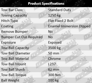 TAG Standard Duty Tow Bar compatible with Toyota Hiace TRH201R, TRH221R, KDH200R, and more. Fits 2.5L, 2.7L, and 3.0L I4 LWB models. Heavy-duty towing solution