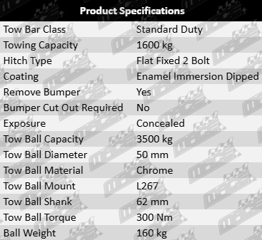 TAG Standard Duty Tow Bar for Ford Falcon AU MNJ 98ZU 98ZS SY56 Windsor 5.0L 5.6L V8 Sedan - Heavy-Duty Towing Solution