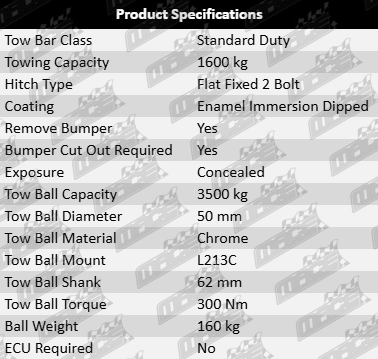 TAG Standard Duty Tow Bar for Ford Territory SZ 276DT Turbo Diesel 2.7L V6