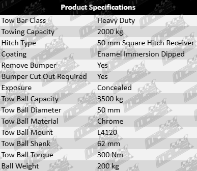 "TAG Heavy Duty Tow Bar for Holden Captiva CG – Compatible with Z24SED, LE5, LE9, Z20S1, Z22D1 Turbo Diesel 2.0L, 2.2L, 2.4L I4"