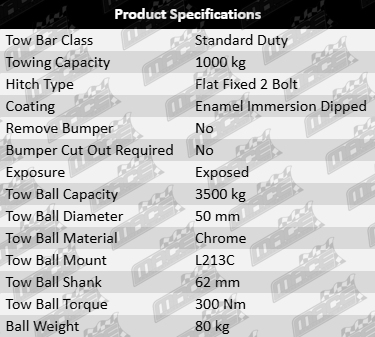 Standard duty tow bar for Ford Ranger PJ, PK, WLAT, WEAT turbo diesel 2.5L 3.0L I4 Ute & Cab Chassis, RWD only