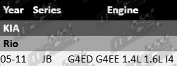 "Right engine mount compatible with Kia Rio JB models equipped with G4ED and G4EE 1.4L and 1.6L I4 inline-four engines."