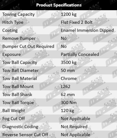 TAG standard duty tow bar and wiring kit to suit Toyota Camry MCV20R, MCV30R, MCV36R with 1MZ-FE 3.0L V6 engine