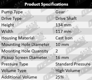 "High volume engine oil pump compatible with Ford XR, XT, XW, XY, AU, ZA, ZB, ZC, EB, ED, EF, EL, DC, DF, DL, NC, NF, NL models with 289, 302 Windsor, Boss, HiPo, Coyote V8 engines, OHV and MPFI 4.7L, 4.9L, and 5.0L-V8"