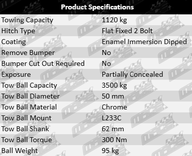 TAG Standard Duty Tow Bar & Universal Wiring Kit for Toyota Corolla ZRE152R 1.8L I4 – 2ZR-FAE / 2ZR-FE Hatchback (Up to 09/2013)