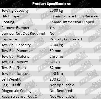 TAG heavy duty tow bar and wiring kit for Toyota Kluger GSU40R GSU45R 2GR-FE 3.5L V6