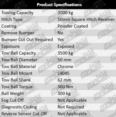 TAG Heavy Duty 3-Piece Tow Bar and Wiring Kit for Toyota Prado GRJ150R 1GR-FE 4.0L V6