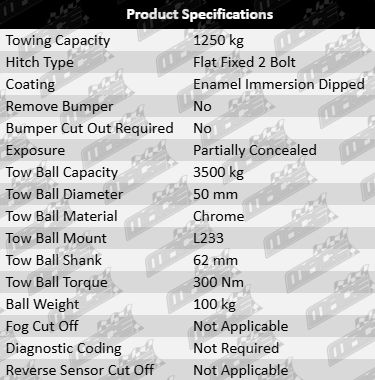 TAG Standard Duty Tow Bar and Wiring Kit for Toyota Hiace TRH201R, KDH200R, KDH201R 2TR-FE 1KD-FTV 2KD-FTV Turbo Diesel 2.5L 2.7L 3.0L I4