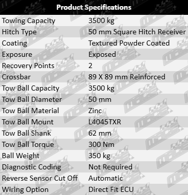 TAG Extreme Recovery XR Tow Bar and Wiring Kit compatible with Isuzu D-MAX TFR TFS models with 4JJ3-TCX or RZ4E-TC 1.9L and 3.0L I4 Turbo Diesel engines – Trayback Ute Only – Heavy-duty towing and recovery solution
