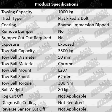 TAG Standard Duty Tow Bar and Wiring Kit for Toyota Hiace 2RZ, 2RZ-E, 3L, 5L Diesel Engines – Fits 2.4L, 2.8L, 3.0L I4 Models