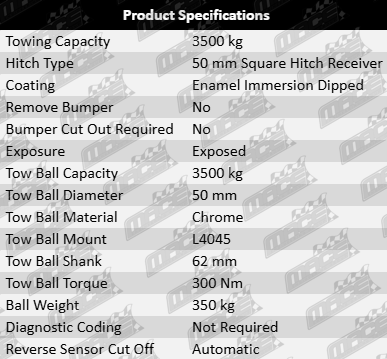 TAG heavy duty 1-piece tow bar and wiring kit to suit Mazda BT-50 B19 B30 1.9L 2.0L 3.0L I4 turbo diesel