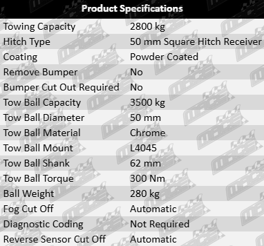 TAG heavy-duty 3-piece tow bar and wiring kit for Ford Transit Custom VN BCFB BLFB CYF4 YMF6 2.0L 2.2L I4 (2016–2024)