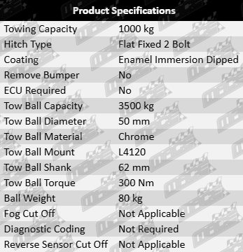 TAG standard duty tow bar and universal wiring kit installed on Mitsubishi Delica L400 4M40T turbo diesel 2.8L I4 vehicle