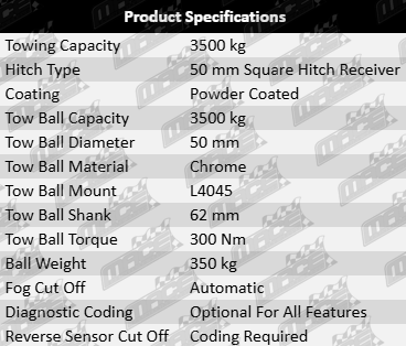 TAG Heavy Duty 3-Piece Tow Bar and Brink Wiring Kit for Volkswagen Amarok NF DXKB DXVA DXKA 2.0L 2.3L I4
