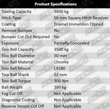 TAG heavy duty tow bar and wiring kit for Holden Commodore VU VY VZ LS1 L76 5.7L 6.0L V8 ute