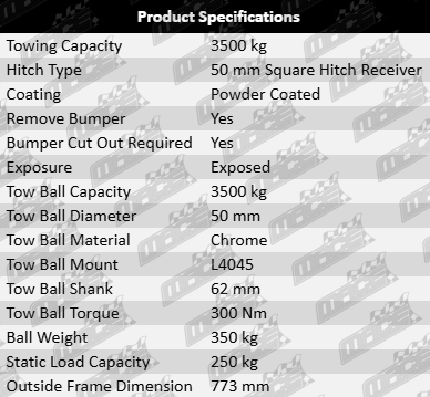 TAG tow bar with rear step for Mercedes-Benz Sprinter 519CDI MWB twin turbo diesel