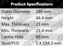 Ultima front vented disc brake rotor set for Hyundai models including AD, FS, GD, GDe, JS, MD, OS, PD, QX, RB with G4LC, G4FG, G4NB, G4NC, G4FD, G4NH, G4NS, D4FB turbo diesel engines 1.4L to 2.0L I4
