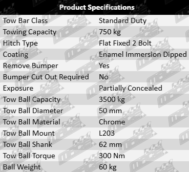 TAG standard duty tow bar to suit Mazda 323 BJ ZM FP-DE FS-ZE FS-7E FS-7G 1.6L 1.8L 2.0L I4 hatchback only