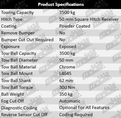 TAG Heavy Duty Extended 3-Piece Tow Bar and Brink Wiring Kit for Ford Ranger PX2 PX3 P5AT 3.2L Turbo Diesel Cab Chassis (05/2015+)