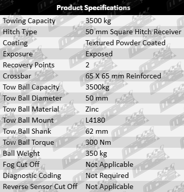 TAG Extreme Recovery XR Tow Bar and Wiring Kit for Ford Ranger PX P5AT 3.2L Turbo Diesel I5 4WD Cab Chassis