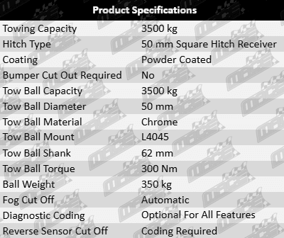 TAG Heavy Duty Tow Bar and BRINK Wiring Kit for Volkswagen Amarok NF 3.0L V6 Turbo Diesel Styleside