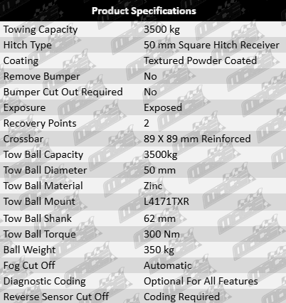 "TAG Extreme Recovery XR Tow Bar and Brink Wiring Kit for Ford Ranger 2.0L 2.3L Twin Turbo Diesel I4 Cab Chassis"