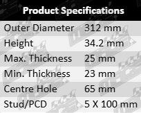 Ultima front vented disc brake rotor set for Volkswagen 1J MK4 AGZ AQN 2.3L V5, 312mm outer diameter