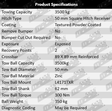 TAG Extreme Recovery Tow Bar and Wiring Kit for Volkswagen Amarok NF 3.0L V6 Cab Chassis