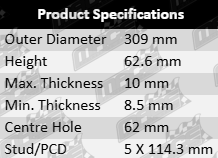 ULTIMA Rear Solid Disc Brake Rotor Set to suit Toyota GSU50R GSU55R with 2GR-FE and 2GR-FKS 3.5L V6 engine, 309mm outer diameter