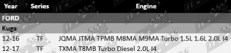 Vehicle Fitment Guide for Ultima rear wheel bearing kits – Ford Kuga JQMA JTMA TPMB M8MA M9MA TXMA T8MB Turbo Diesel I4