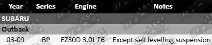Ultima rear gas shock absorber to suit Subaru Outback BP EZ30D 3.0L F6 except self levelling suspension