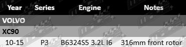 Ultima front ceramic brake pad set Volvo XC90 P3 B6324S5 3.2L I6 316mm front rotor