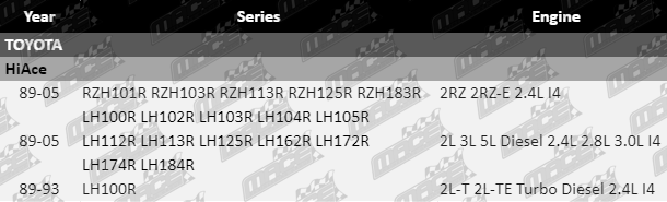 TAG Standard Duty Tow Bar for Toyota Hiace Models RZH101R, RZH103R, RZH113R, and others with 2.4L, 2.8L, 3.0L I4 Turbo Diesel engines
