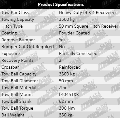 Extreme Recovery (XR) Tow Bar for Toyota Landcruiser HZJ70R HZJ75R HZJ78R HDJ78R 1HZ 1HD-FTE Turbo Diesel 4.2L I6