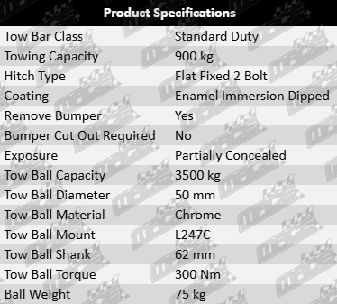 TAG Standard Duty Tow Bar for Mazda3 BL LF-DE LF-VE LF17 LF5H LF5W RF R2AA 2.0L 2.2L I4 vehicles