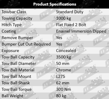 TAG Standard Duty Tow Bar for Mazda6 GG L3-VE L3C1 L3-VDT L3KG RF Turbo Diesel 2.0L 2.3L I4 Engine