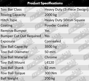 TAG Heavy Duty 3-Piece Design Tow Bar to Suit Toyota Kluger GSU70R GSU75R-Fits 2GR-FKS 3.5L V6 Engine