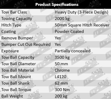 TAG Heavy Duty 3-Piece Design Tow Bar for Kia Carnival KA/KA4 (D4HE) Turbo Diesel  2.2L I4 – Durable and Reliable Towing Solution