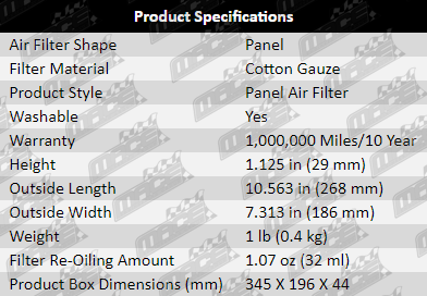Air-Filter-Cherokee-AF621-Product-Specifications