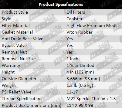 Oil-Filter-Falcon-OF623-Specification-Table